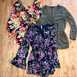 Only dark blue floral long sleeve romper left
